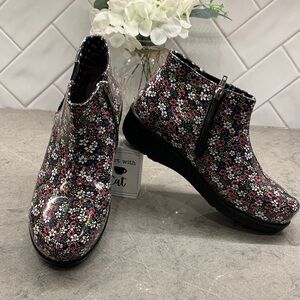 Alegria Black Patent Floral Ankle Booties